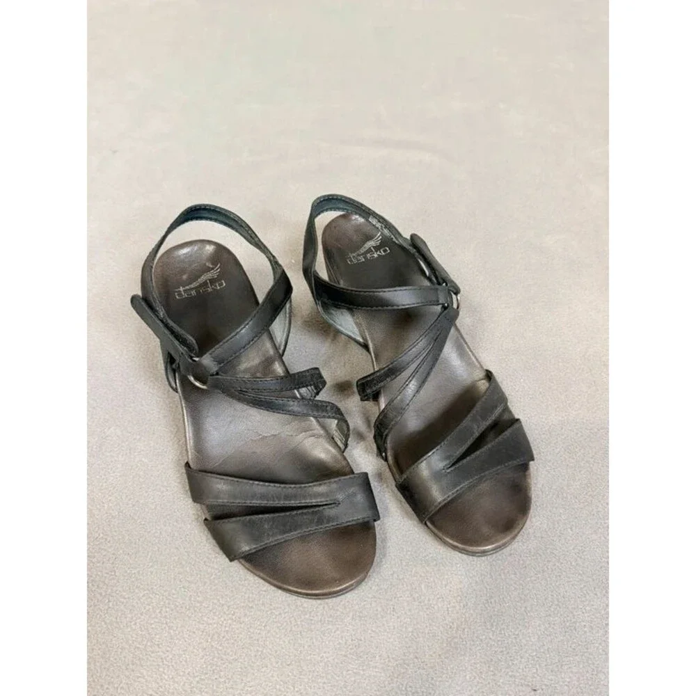 Dansko Women’s Black Leather Strappy Sandals- Size 40